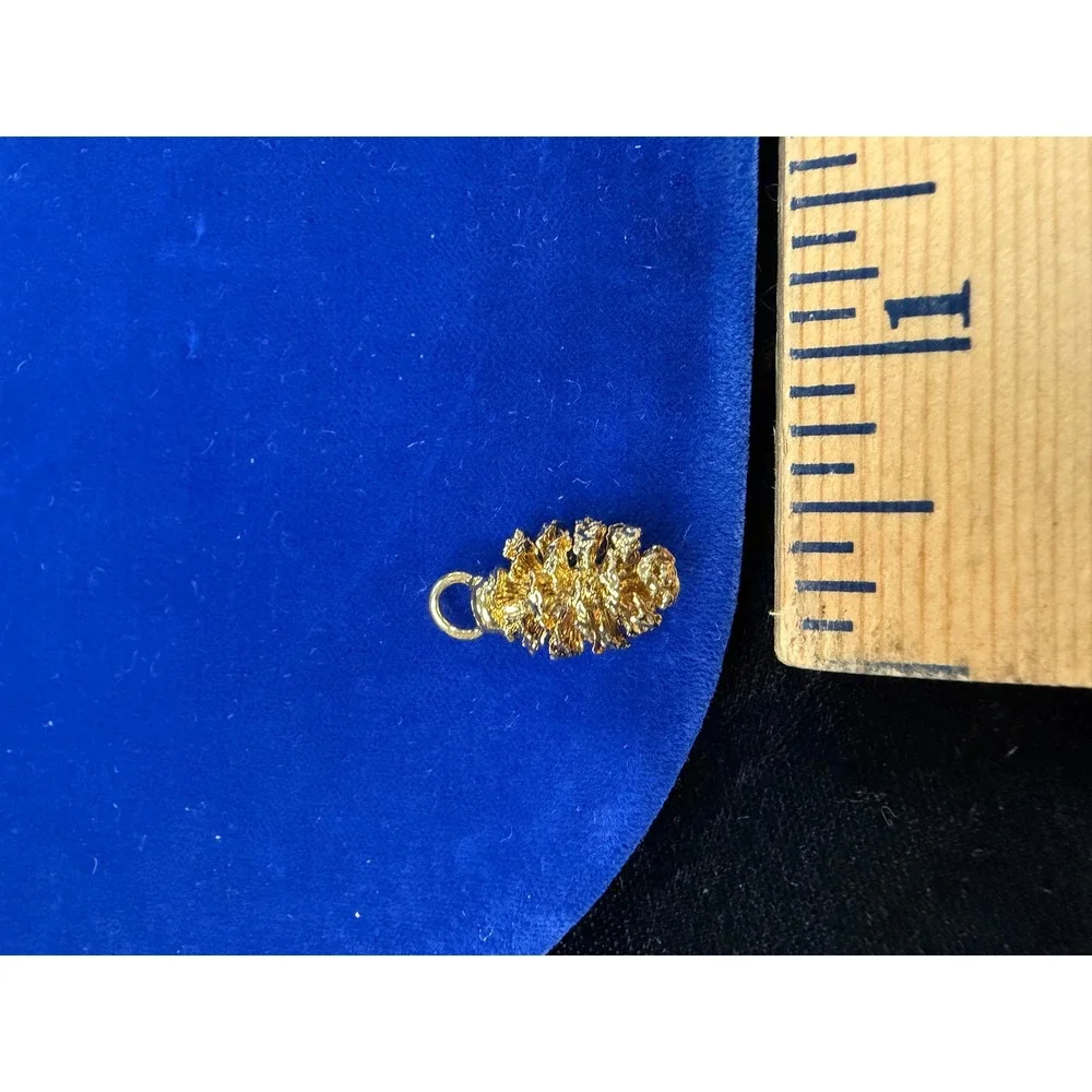 Gold Pinecone Pendant Charm Nature Inspired Textured Jewelry Gift